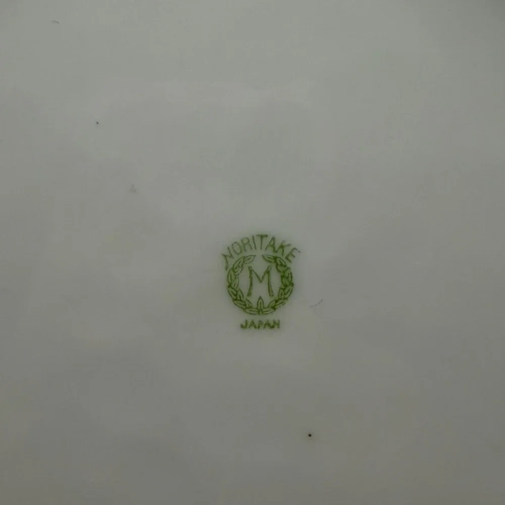 Vtg Noritake Japan Plate N238 Floral Gold Scroll Green Border Square Salad